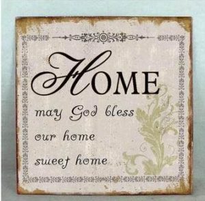 Metallinen sisustuskyltti "Home may God bless.."