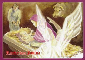 Joulukortti, "Jeesus, Maria, Joosef ja enkeli"