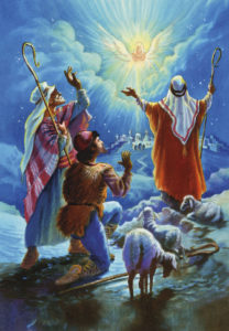 2-osainen jouluevankeliumikortti (Paimenet ja enkeli)
