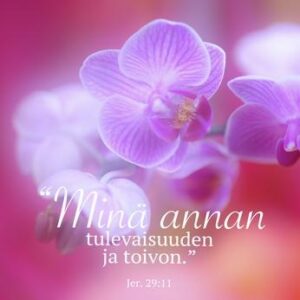 Jääkaappimagneetti, orkidea: "Minä annan tulevaisuuden ja toivon." (Jer. 29:11)