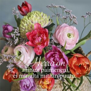 Jääkaappimagneetti, "Herra on minun paimeneni, ei minulta mitään puutu." Ps. 23:1