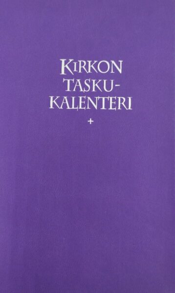 Kirkon taskukalenteri 2023 + lilat pujotuskannet, kynäpidike