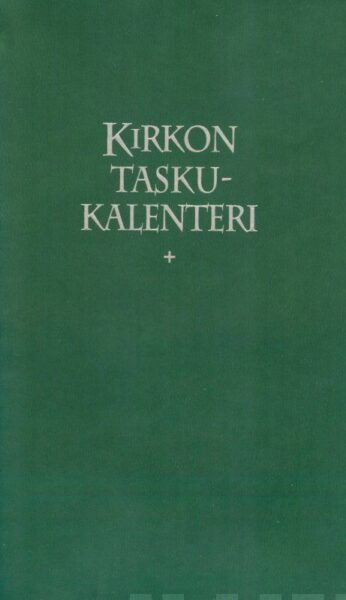 Kirkon taskukalenteri 2023+ tummanvihreät pujotuskannet, kynäpidike
