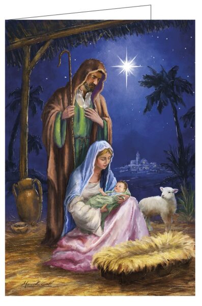 2-osainen jouluevankeliumikortti (Maria ja Joosef)