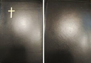 Keskikokoinen nahkakantinen Raamattu, musta (vetoketju, reunahakemisto, kultasyrjä)