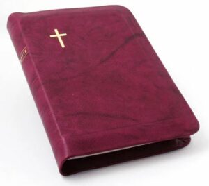 Keskikokoinen nahkakantinen Raamattu, 33/38-käännös, uusi taitto, viininpunainen (reunahakemisto, vetoketju)