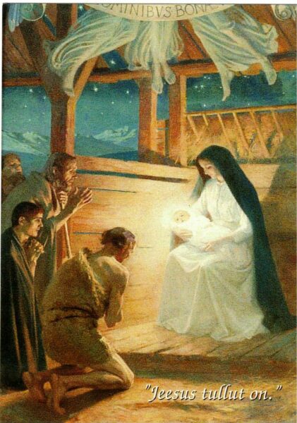 Joulukortti: Jeesus tullut on (lähikuva)