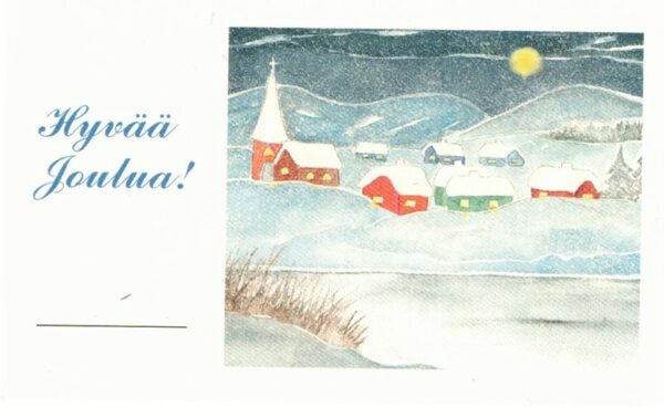 Pakettikortti: Hyvää joulua (kirkko + kylä)