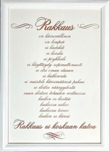 Taulu, Rakkaus on, Rk1992, valkoinen raita, 23,5 x 32,5 cm