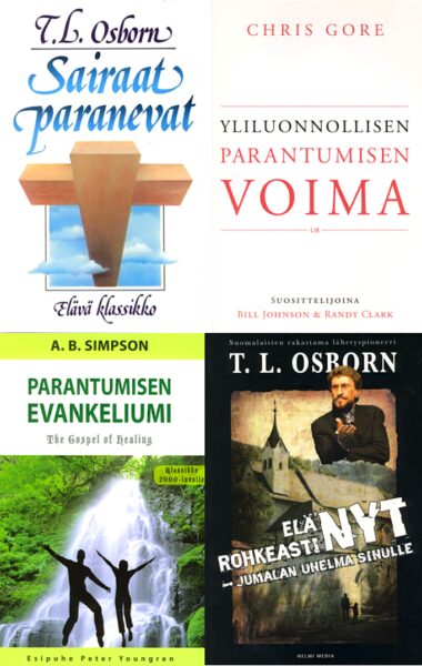 Parantumiskirjapaketti (4 kirjaa, T.L. Osborn, A. B. Simpson ja Chris Gore)
