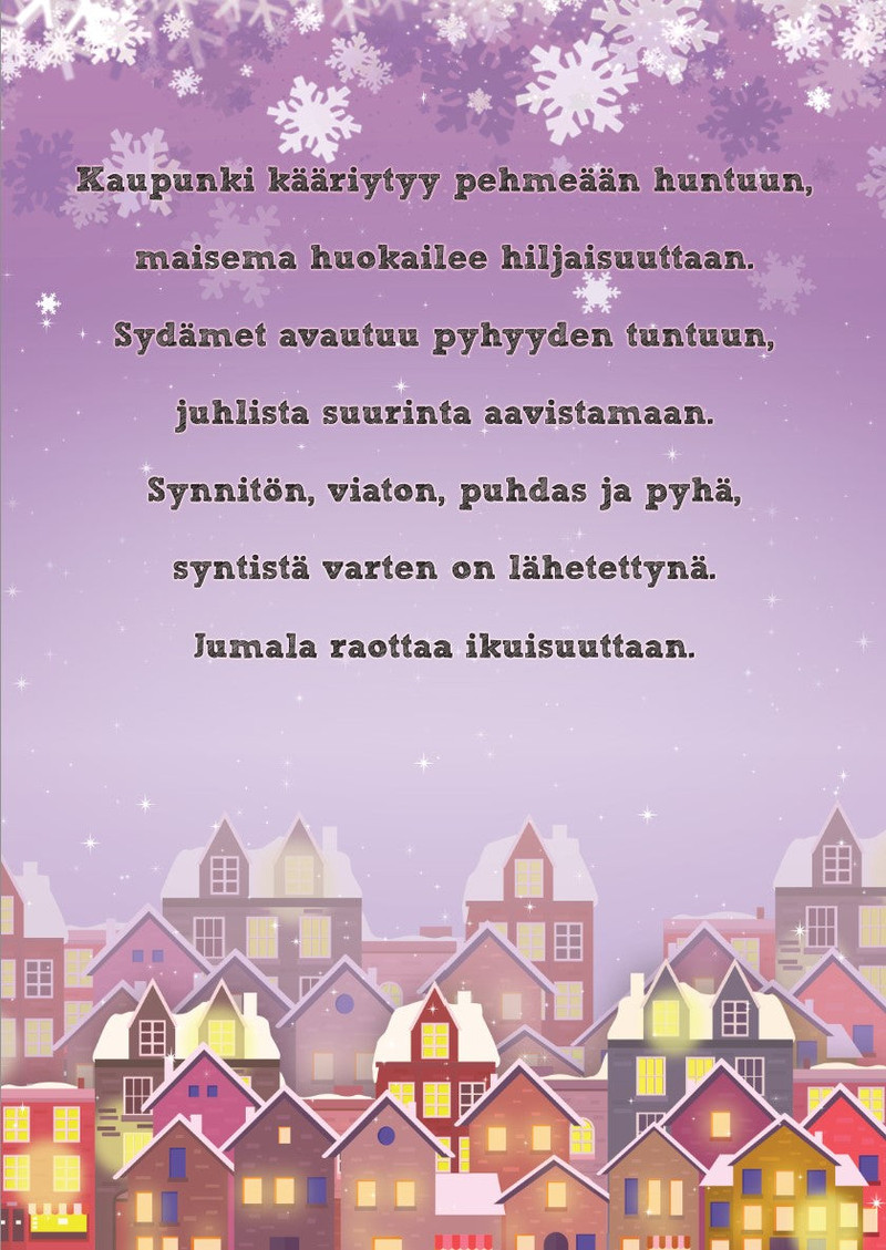 Joulukortti "Kaupunki kääriytyy..."