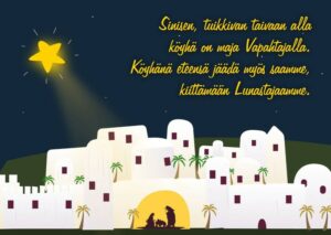 Joulukortti "Sinisen, tuikkivan taivaan alla..." Joulukortti "Sinisen, tuikkivan taivaan alla..."