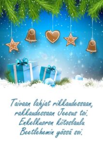 Joulukortti "Taivaan lahjat rikkaudessaan..." Joulukortti "Taivaan lahjat rikkaudessaan..."